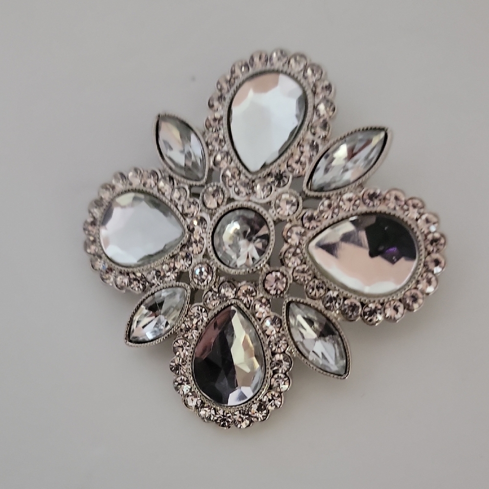 Elegant Silver Crystal Brooch